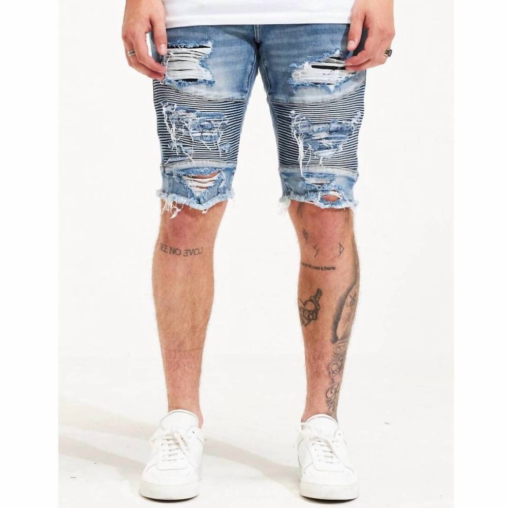 NEW EMBELLISH distressed ursus shorts in stonewash